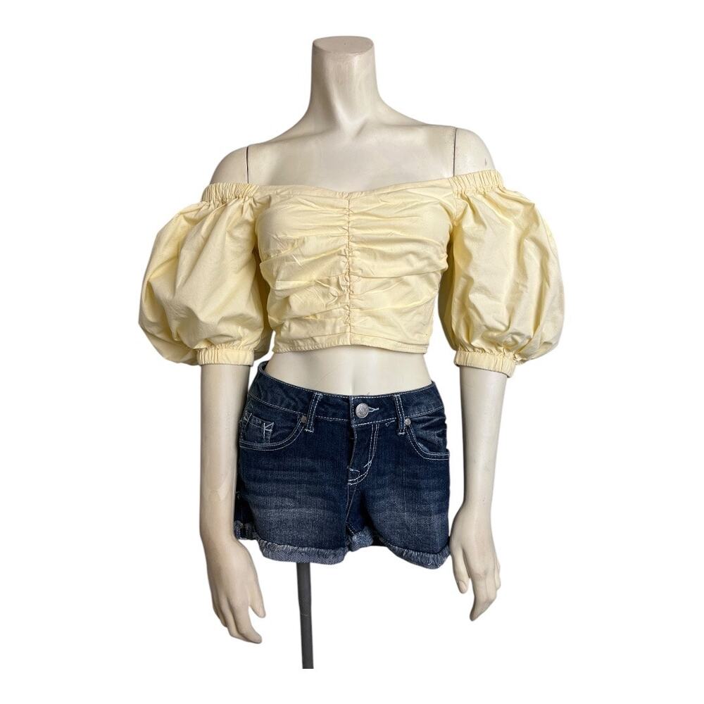 Abercrombie Yellow Top Shirt Cottage Summer Skimpy Crop y2k Boho XS Smocked